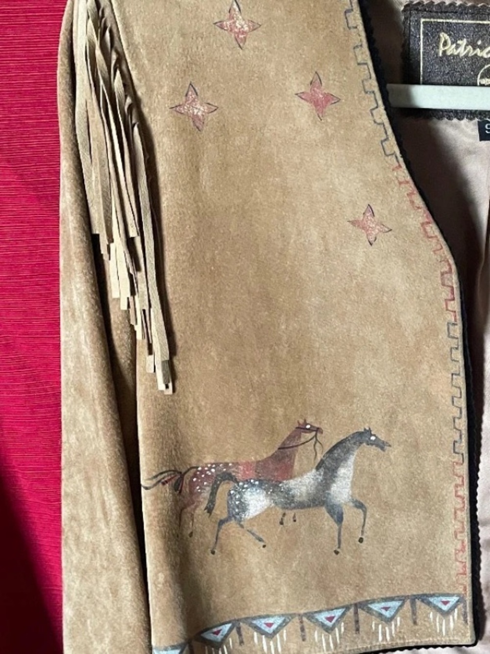 Patricia Wolf hand painted suede jacket fringe horses Indian ponies RTL $425 S - Picture 5 of 8